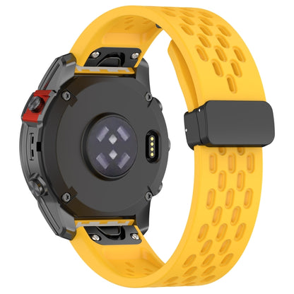 For Garmin Fenix 6X GPS / 6X Pro Quick Release Holes Magnetic Buckle Silicone Watch Band(Yellow) - Watch Bands by buy2fix | Online Shopping UK | buy2fix