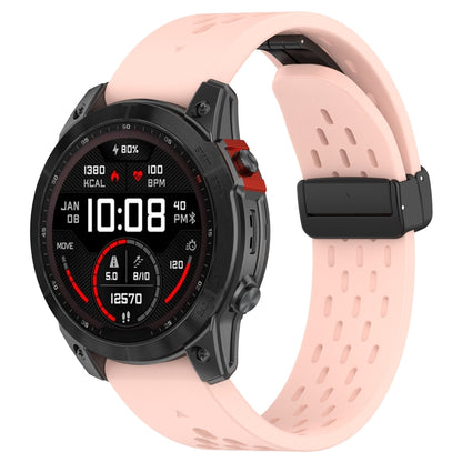 For Garmin Fenix 6X Sapphire GPS Quick Release Holes Magnetic Buckle Silicone Watch Band(Pink) - Watch Bands by buy2fix | Online Shopping UK | buy2fix