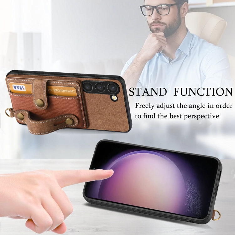 For Samsung Galaxy S23 5G Retro Cross Wristband Wallet Leather Back Phone Case(Brown) - Galaxy S23 5G Cases by buy2fix | Online Shopping UK | buy2fix