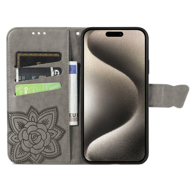 For iPhone 16 Pro Butterfly Love Flower Embossed Leather Phone Case(Gray) - iPhone 16 Pro Cases by buy2fix | Online Shopping UK | buy2fix