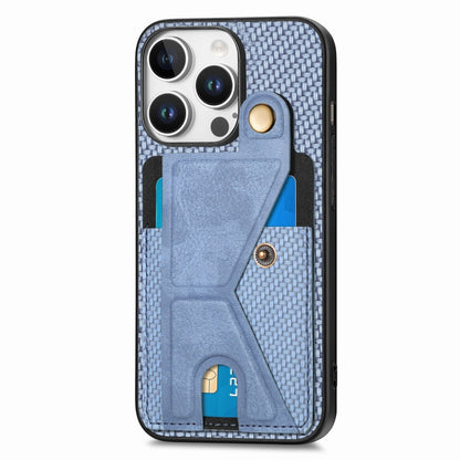 For iPhone 16 Pro Carbon Fiber Wallet Flip Card K-shaped Holder Phone Case(Blue) - iPhone 16 Pro Cases by buy2fix | Online Shopping UK | buy2fix