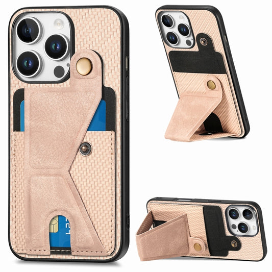 For iPhone 16 Pro Carbon Fiber Wallet Flip Card K-shaped Holder Phone Case(Khaki) - iPhone 16 Pro Cases by buy2fix | Online Shopping UK | buy2fix