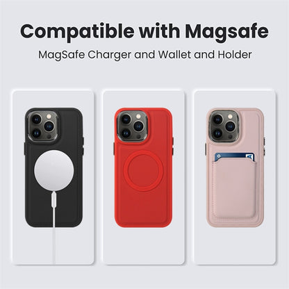 For iPhone 15 Imitation Liquid Skin Feel Plating Magsafe Card Bag Phone Case(Black) - iPhone 15 Cases by buy2fix | Online Shopping UK | buy2fix