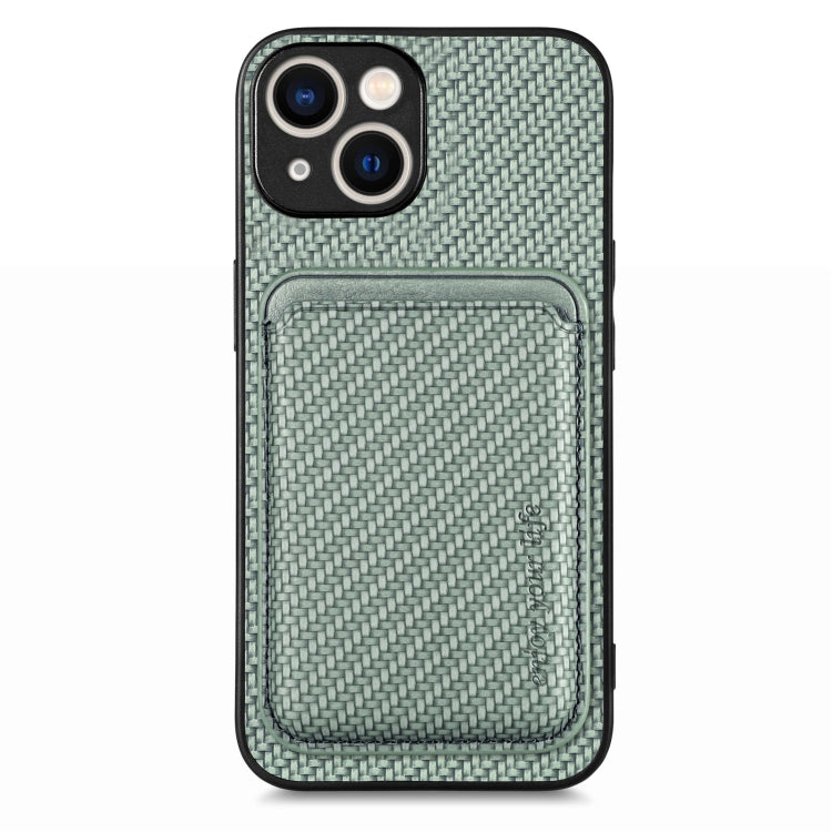 For iPhone 15 Carbon Fiber Leather Card Magsafe Phone Case(Green) - iPhone 15 Cases by buy2fix | Online Shopping UK | buy2fix