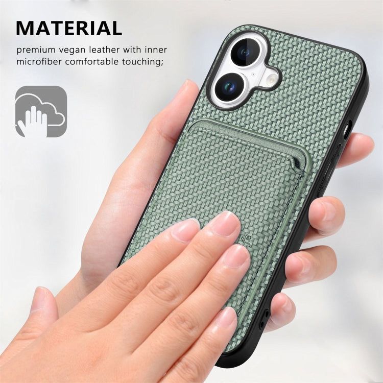 For iPhone 16 Carbon Fiber Leather Card Magsafe Phone Case(Green) - iPhone 16 Cases by buy2fix | Online Shopping UK | buy2fix