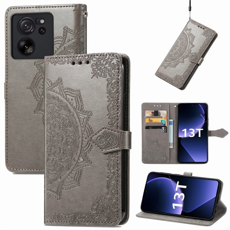 For Xiaomi Redmi K60 Ultra Mandala Flower Embossed Leather Phone Case(Grey) - Redmi K60 Ultra Cases by buy2fix | Online Shopping UK | buy2fix