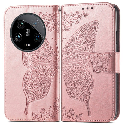 For Xiaomi 14 Ultra Butterfly Love Flower Embossed Leather Phone Case(Rose Gold) - 14 Ultra Cases by buy2fix | Online Shopping UK | buy2fix