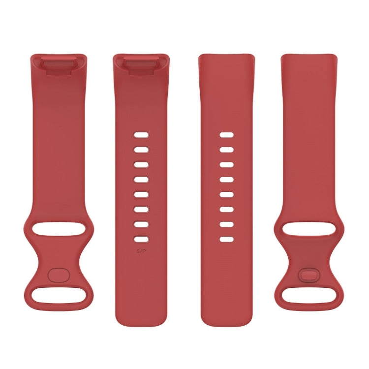 For Fitbit Charge 6 Solid Color Butterfly Buckle Silicone Watch Band, Size:S Size(Red) - Watch Bands by buy2fix | Online Shopping UK | buy2fix