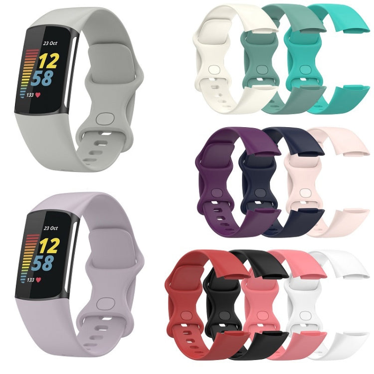 For Fitbit Charge 6 Solid Color Butterfly Buckle Silicone Watch Band, Size:L Size(Dark Purple) - Watch Bands by buy2fix | Online Shopping UK | buy2fix