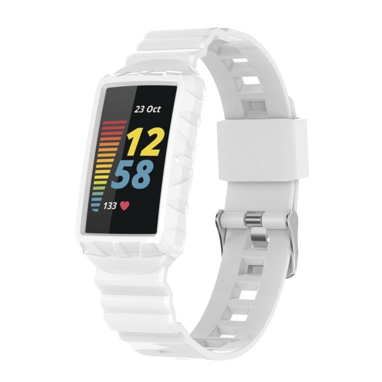 For Fitbit Charge 6 / 5 / 4 / 3 Armor Integrated TPU Watch Band(White) - Watch Bands by buy2fix | Online Shopping UK | buy2fix