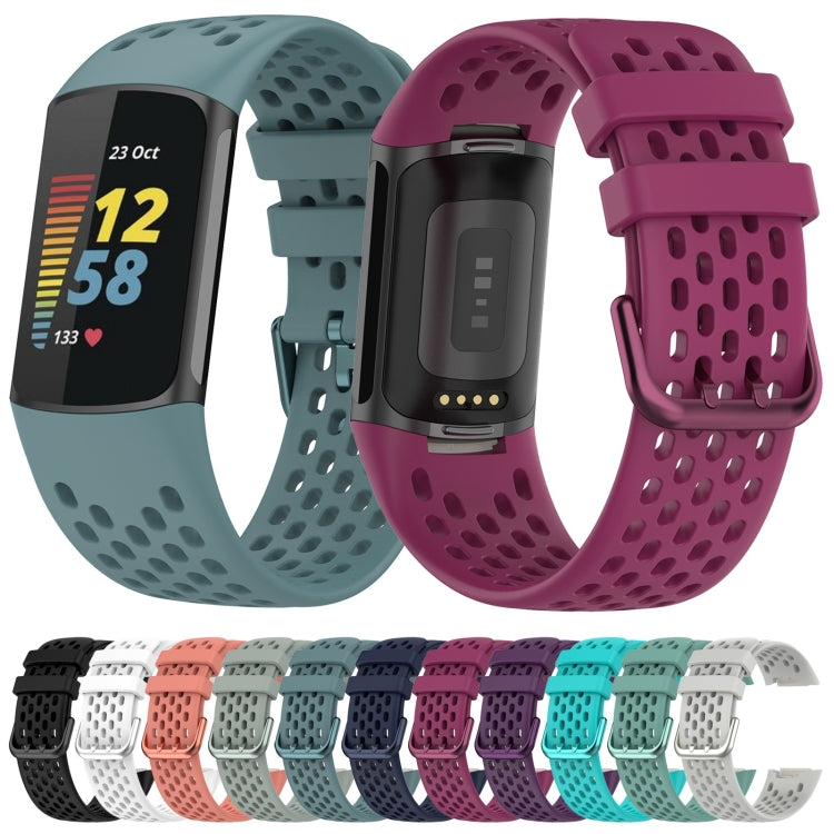 For Fitbit Charge 5 Solid Color Breathable Sports Silicone Watch Band(Pink) - Watch Bands by buy2fix | Online Shopping UK | buy2fix