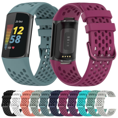 For Fitbit Charge 5 Solid Color Breathable Sports Silicone Watch Band(Pink) - Watch Bands by buy2fix | Online Shopping UK | buy2fix