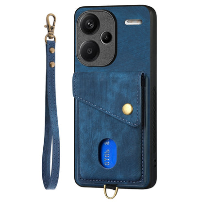 For Xiaomi Redmi Note 13 Pro+ Retro Card Wallet Fold Leather Phone Case with Strap(Blue) - Note 13 Pro+ Tempered Glass by buy2fix | Online Shopping UK | buy2fix