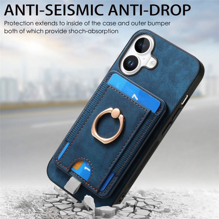 For  iPhone 16 Retro Splitable Magnetic Card Bag Leather Phone Case(Blue) - iPhone 16 Cases by buy2fix | Online Shopping UK | buy2fix