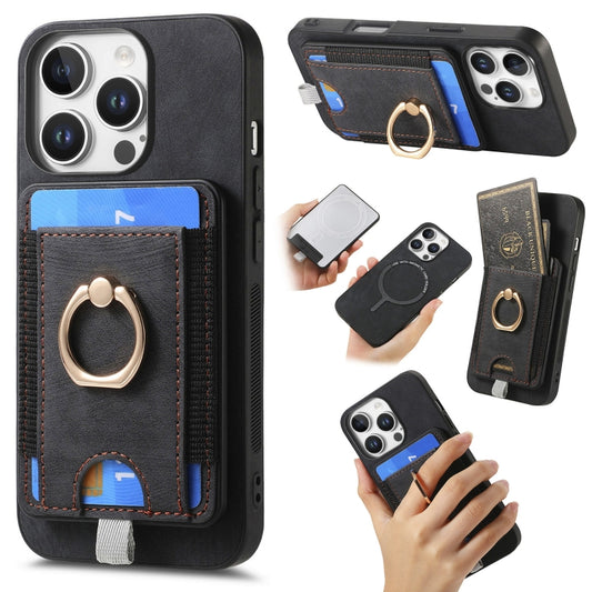 For iPhone 16 Pro Max Retro Splitable Magnetic Card Bag Leather Phone Case(Black) - iPhone 16 Pro Max Cases by buy2fix | Online Shopping UK | buy2fix