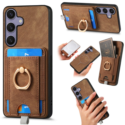 For Samsung Galaxy S25 5G Retro Splitable Magnetic Card Bag Leather Phone Case(Brown) - Galaxy Phone Cases by buy2fix | Online Shopping UK | buy2fix