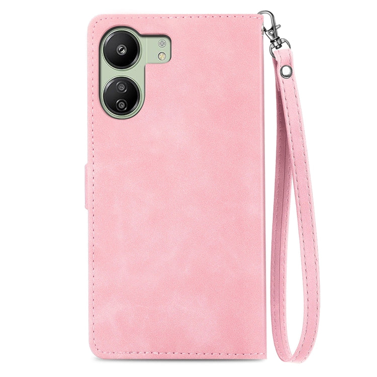 For Xiaomi Redmi 13C Embossed Flower Zipper Leather Phone Case(Pink) - 13C Cases by buy2fix | Online Shopping UK | buy2fix