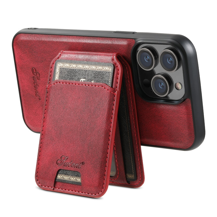 For iPhone 15 Pro Suteni H15 MagSafe Oil Eax Leather Detachable Wallet Back Phone Case(Red) - iPhone 15 Pro Cases by Suteni | Online Shopping UK | buy2fix