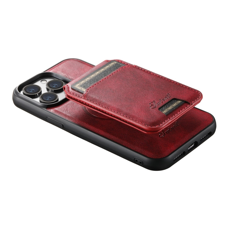 For iPhone 15 Pro Suteni H15 MagSafe Oil Eax Leather Detachable Wallet Back Phone Case(Red) - iPhone 15 Pro Cases by Suteni | Online Shopping UK | buy2fix