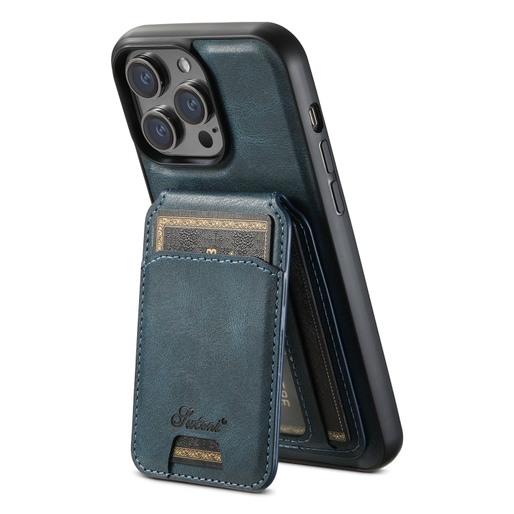 For iPhone 14 Pro Suteni H15 MagSafe Oil Eax Leather Detachable Wallet Back Phone Case(Blue) - iPhone 14 Pro Cases by Suteni | Online Shopping UK | buy2fix