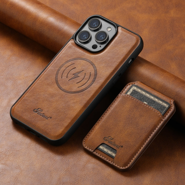 For iPhone 13 Suteni H15 MagSafe Oil Eax Leather Detachable Wallet Back Phone Case(Brown) - iPhone 13 Cases by Suteni | Online Shopping UK | buy2fix