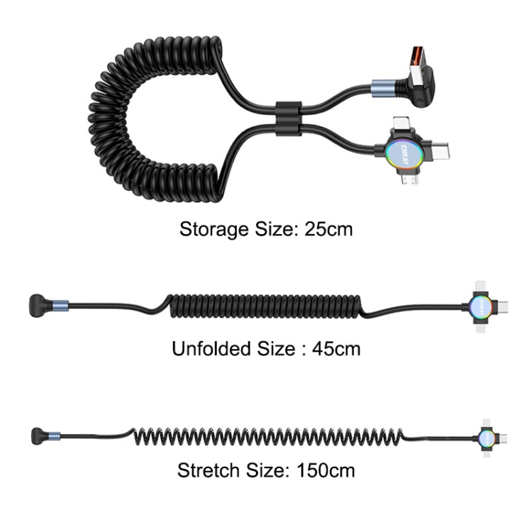 ENKAY 66W Reversible USB to Type-C / 8 Pin / Micro USB Elastic Spring Fast Charging Cable, Length 1.5m(Type B) - Multifunctional Cable by ENKAY | Online Shopping UK | buy2fix