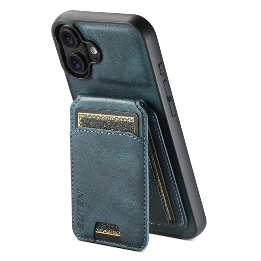 For iPhone 16 Plus Suteni H02 Leather Wallet Stand Back Phone Case(Blue) - iPhone 16 Plus Cases by Suteni | Online Shopping UK | buy2fix