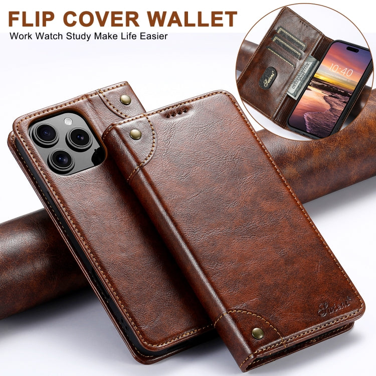 For iPhone 16 Pro Max Suteni Baroque Calf Texture Buckle Wallet Leather Phone Case(Khaki) - iPhone 16 Pro Max Cases by Suteni | Online Shopping UK | buy2fix