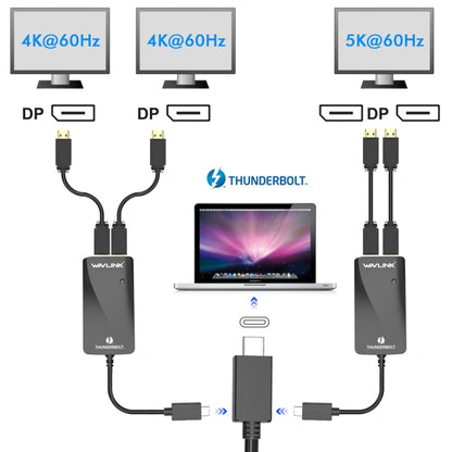 WAVLINK WL-UTA01D Type-C  Thunderbolt 3 to Dual DisplayPort Adapter Splitter Converter - Converter by WAVLINK | Online Shopping UK | buy2fix