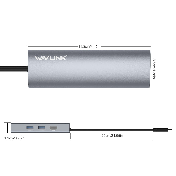 WAVLINK WL-UHP3408 USB HUB Adapter 4-in-1 Type-C to HD + 2xUSB3.0 + Gigabit RJ45 Docking Station - USB HUB by WAVLINK | Online Shopping UK | buy2fix