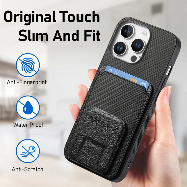 For iPhone 16 Pro Carbon Fiber Card Bag Fold Stand Phone Case(Black) - iPhone 16 Pro Cases by buy2fix | Online Shopping UK | buy2fix