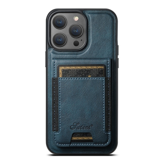 For iPhone 12 Pro Suteni H17 Oil Eax Leather MagSafe Detachable Wallet Phone Case(Blue) - iPhone 12 / 12 Pro Cases by Suteni | Online Shopping UK | buy2fix