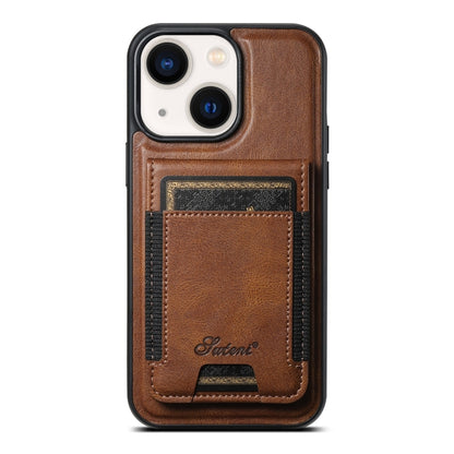 For iPhone 14 Suteni H17 Oil Eax Leather MagSafe Detachable Wallet Phone Case(Brown) - iPhone 14 Cases by Suteni | Online Shopping UK | buy2fix