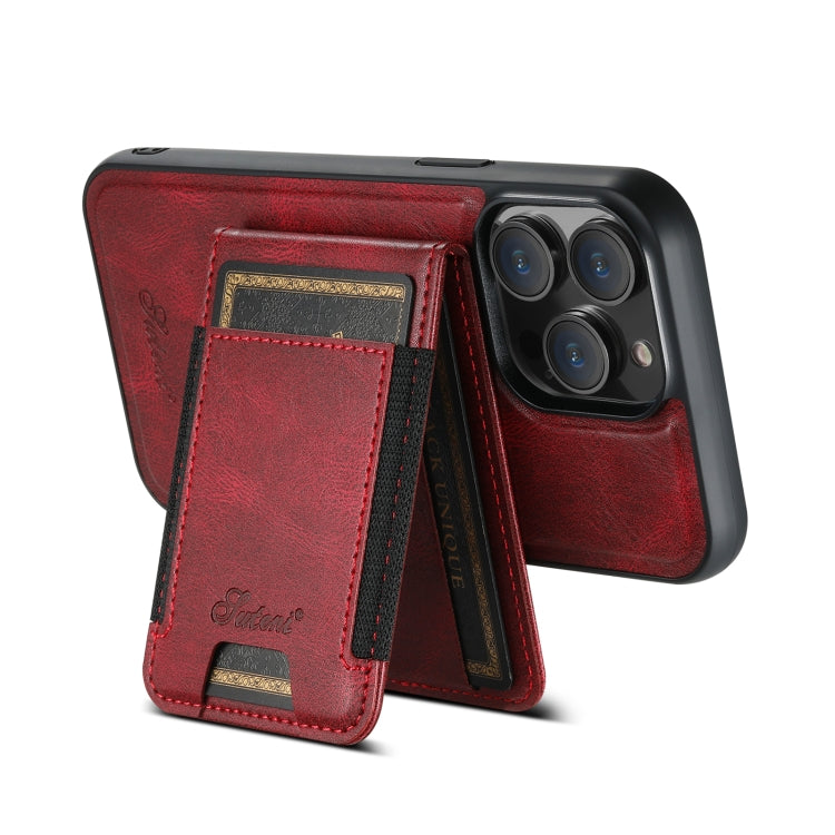 For iPhone 14 Pro Max Suteni H17 Oil Eax Leather MagSafe Detachable Wallet Phone Case(Red) - iPhone 14 Pro Max Cases by Suteni | Online Shopping UK | buy2fix
