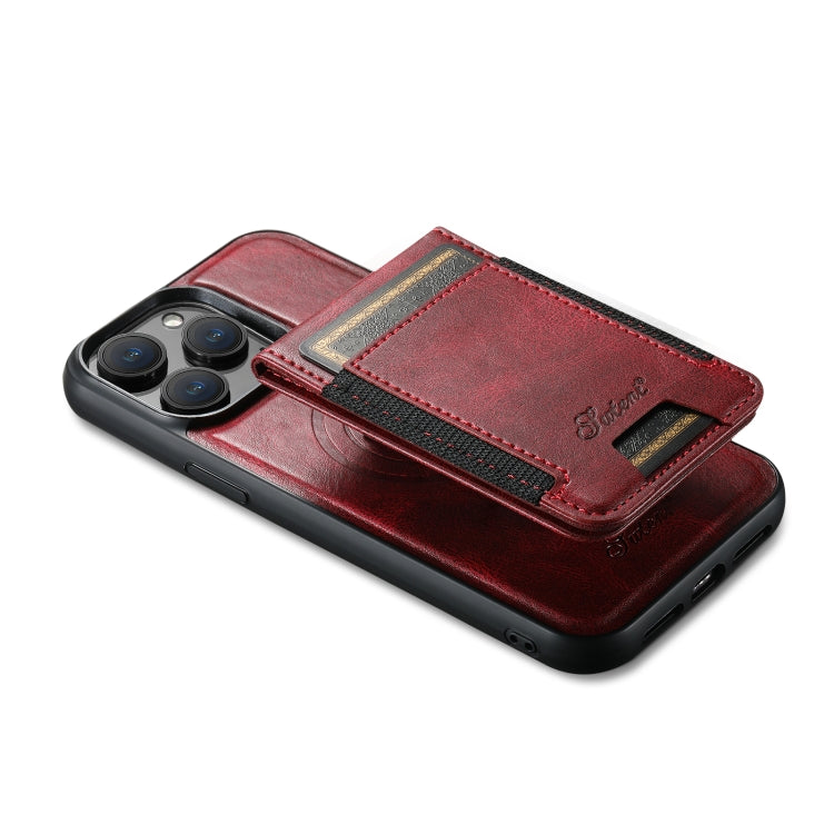 For iPhone 14 Pro Max Suteni H17 Oil Eax Leather MagSafe Detachable Wallet Phone Case(Red) - iPhone 14 Pro Max Cases by Suteni | Online Shopping UK | buy2fix