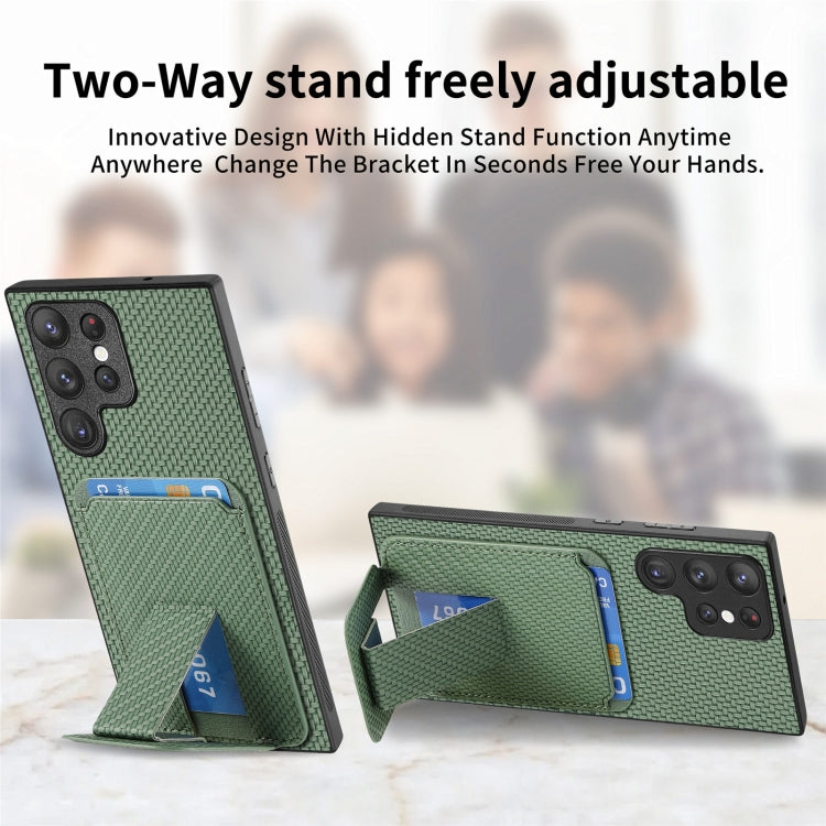 For Samsung Galaxy S21 5G Carbon Fiber Card Bag Fold Stand Phone Case(Green) - Galaxy S21 5G Cases by buy2fix | Online Shopping UK | buy2fix