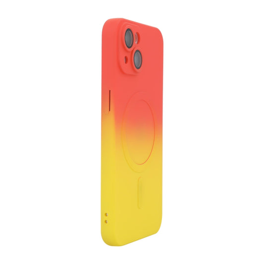 For iPhone 14 Plus ENKAY Hat-Prince MagSafe Rainbow Gradient Silicone Phone Case with Lens Film(Orange Yellow) - iPhone 14 Plus Cases by ENKAY | Online Shopping UK | buy2fix