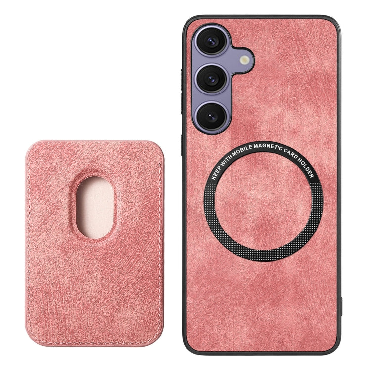 For Samsung Galaxy S25+ 5G Retro Leather Card Bag Magnetic Phone Case(Pink) - Galaxy S25+ 5G Cases by buy2fix | Online Shopping UK | buy2fix