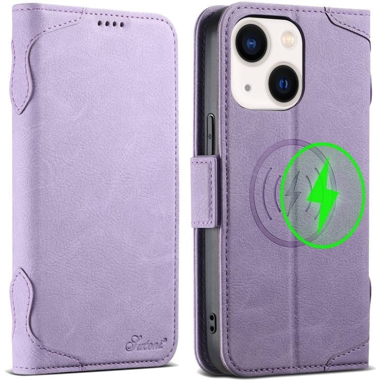 For iPhone 14 Plus SUTENI J07 Multifunctional Horizontal Flip Magsafe Leather Phone Case(Purple) - iPhone 14 Plus Cases by Suteni | Online Shopping UK | buy2fix