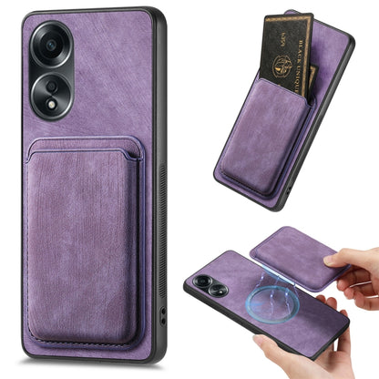 For OPPO A58 4G Retro Leather Card Bag Magnetic Phone Case(Purple) - OPPO Cases by buy2fix | Online Shopping UK | buy2fix