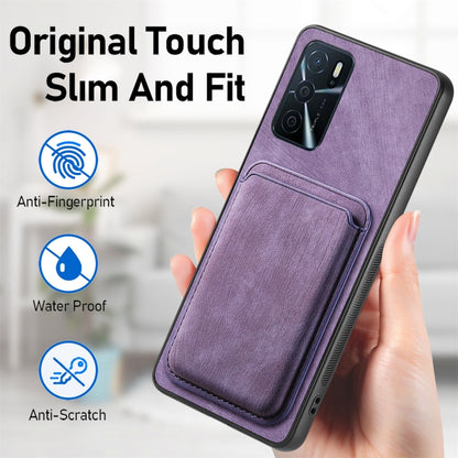 For OPPO A58 4G Retro Leather Card Bag Magnetic Phone Case(Purple) - OPPO Cases by buy2fix | Online Shopping UK | buy2fix