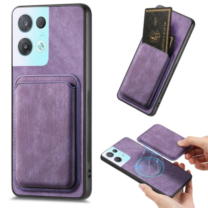 For OPPO Reno8 Pro 5G Retro Leather Card Bag Magnetic Phone Case(Purple) - OPPO Cases by buy2fix | Online Shopping UK | buy2fix