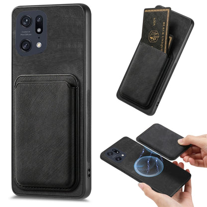 For OPPO Find X5 Pro Retro Leather Card Bag Magnetic Phone Case(Black) - OPPO Cases by buy2fix | Online Shopping UK | buy2fix