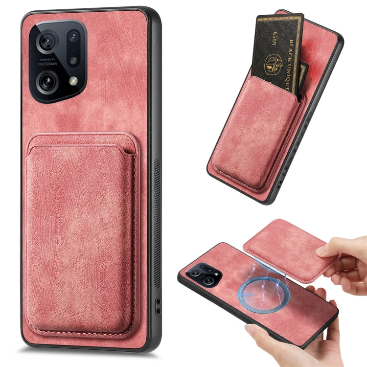 For OPPO Find X5 Retro Leather Card Bag Magnetic Phone Case(Pink) - OPPO Cases by buy2fix | Online Shopping UK | buy2fix