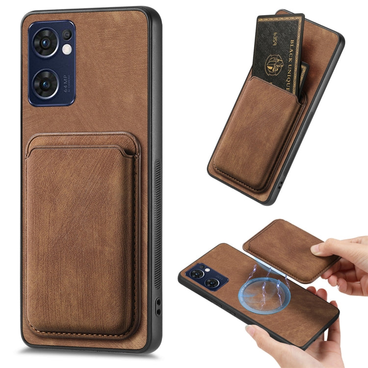 For OPPO Reno7 5G Retro Leather Card Bag Magnetic Phone Case(Brown) - OPPO Cases by buy2fix | Online Shopping UK | buy2fix