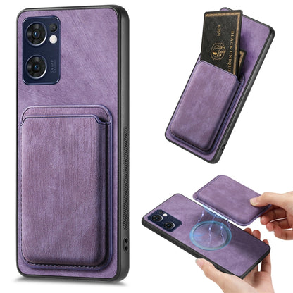 For OPPO Reno7 5G Retro Leather Card Bag Magnetic Phone Case(Purple) - OPPO Cases by buy2fix | Online Shopping UK | buy2fix