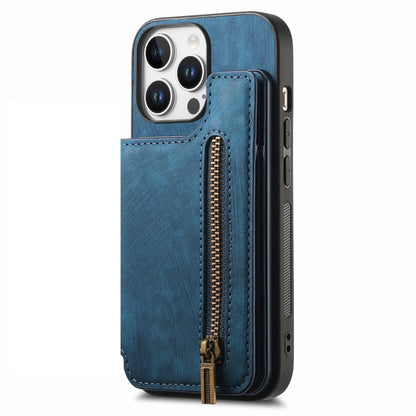 For iPhone 16 Pro Max Retro Leather Zipper Wallet Back Phone Case(Blue) - More iPhone Cases by buy2fix | Online Shopping UK | buy2fix