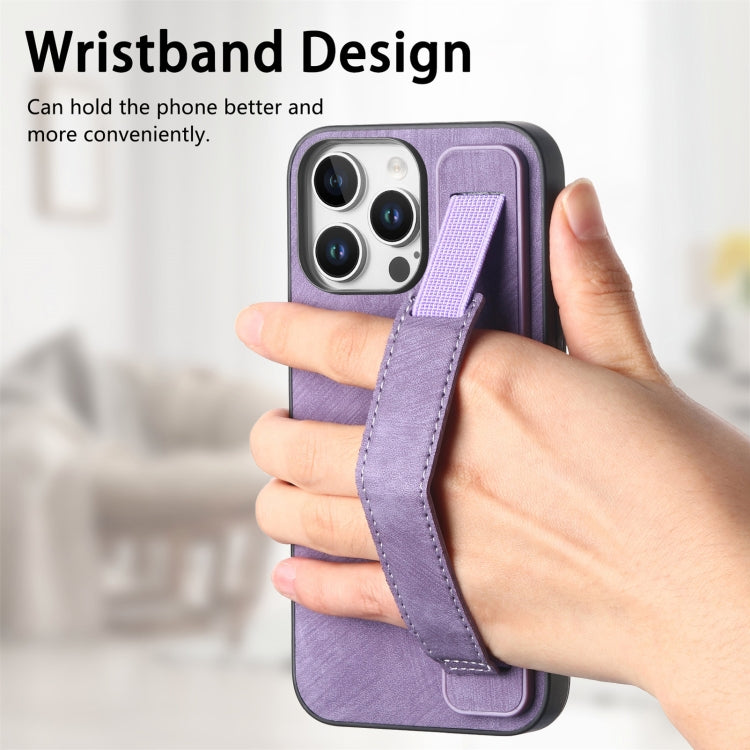 For iPhone 16 Pro Retro Wristband Holder Leather Back Phone Case(Purple) - iPhone 16 Pro Cases by buy2fix | Online Shopping UK | buy2fix