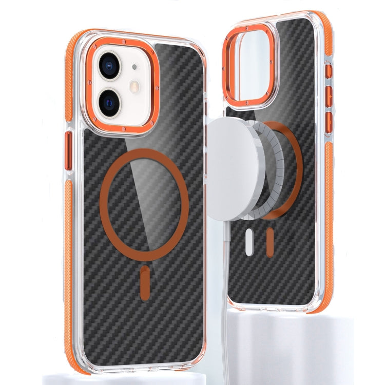 For iPhone 12 Magsafe Dual-Color Carbon Fiber Phone Case(Orange) - iPhone 12 / 12 Pro Cases by buy2fix | Online Shopping UK | buy2fix