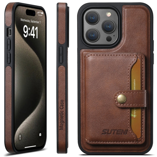 For iPhone 16 Pro Max Suteni M1 Oil Wax MagSafe Detachable Horizontal Card Bag Phone Case(Brown) - iPhone 16 Pro Max Cases by Suteni | Online Shopping UK | buy2fix